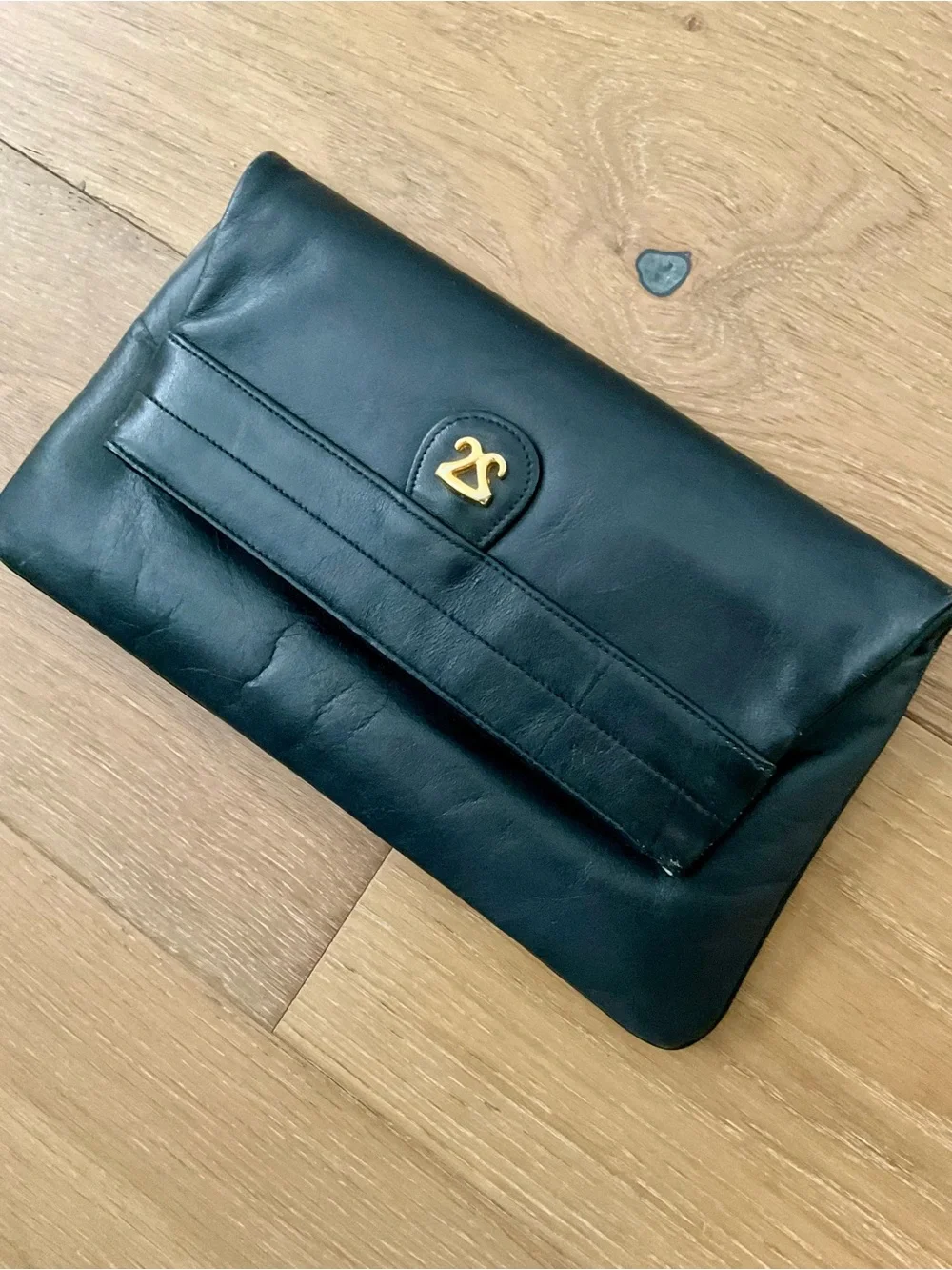 VTG Lewis Leather Foldover Pop Up Clutch Bag 60s 70s Squeeze Frame Black MCM